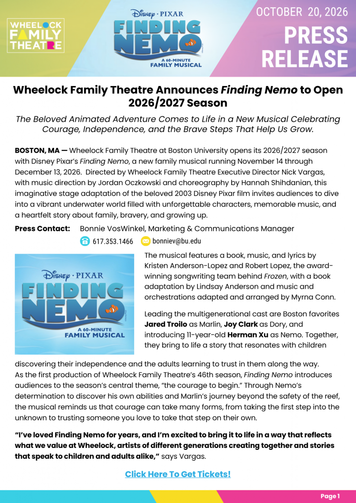 finding-nemo-press-release finding nemo press release Wheelock Family theatre