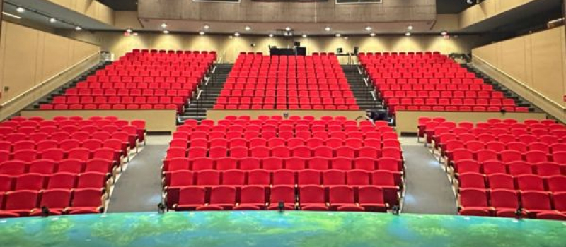 Photograph of the audience seating area of the theatre from the stage.